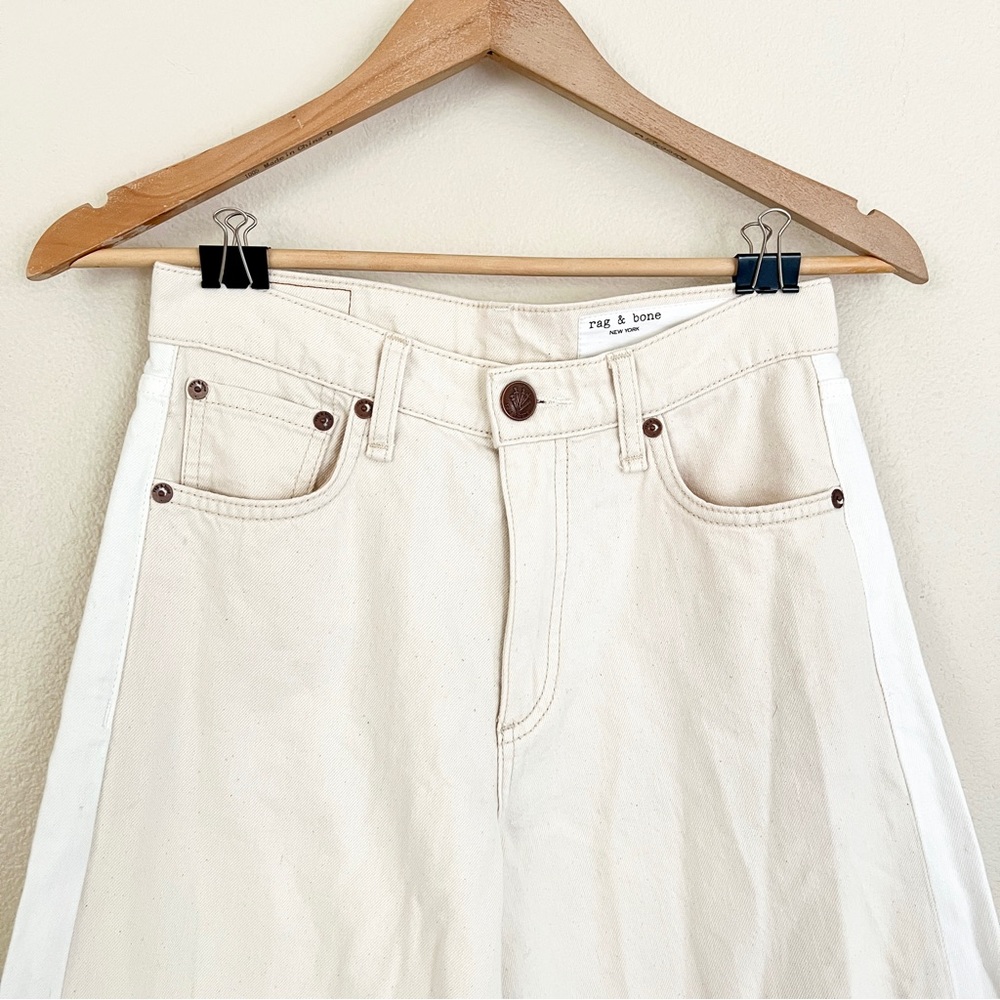 RAG & BONE Sofie Two Tone Frayed Wide Leg Jeans in Double Ecru - Picture 12 of 17